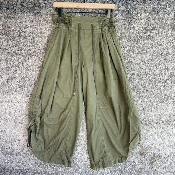 Anthropologie Pants Womens Medium Olive Green Smocked High Rise Cropped Balloon - Picture 1 of 8